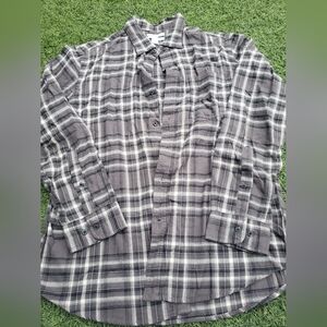 Amazon Essentials Mens Long Sleeve Button Down Gray plaid  checkered SLIM L